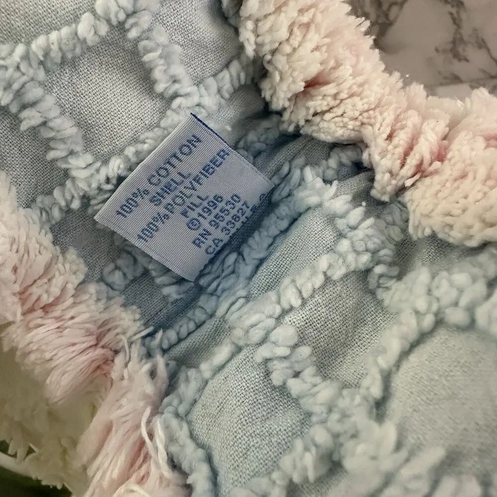 Blue Moon Vintage 90s Chenille Heart Shaped Throw Pillow White Pink Floral